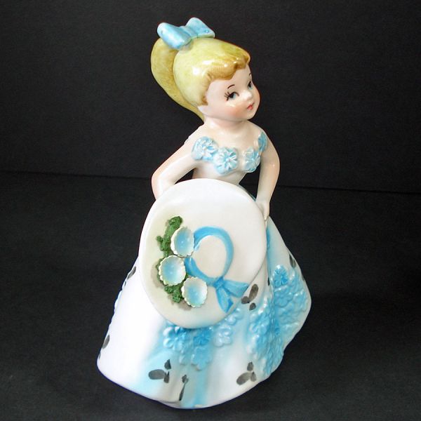 Lefton Ponytail Teenager Figurine Blue Flowered Dress #3
