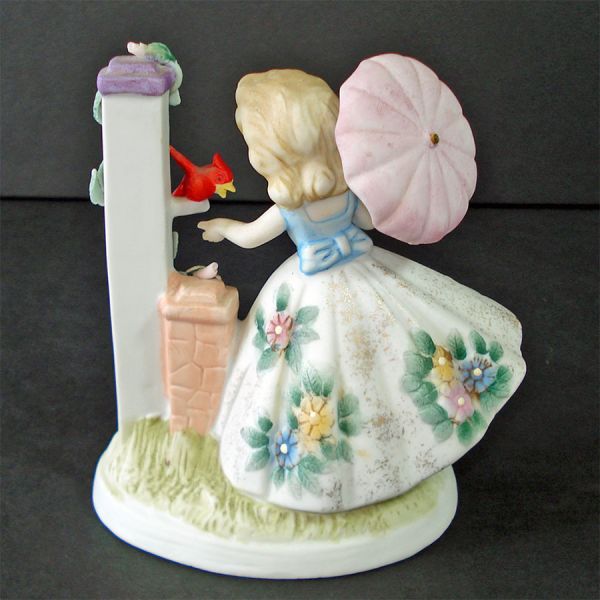 Lefton Parasol Girl With Cardinal Bisque Figurine Clearance #3