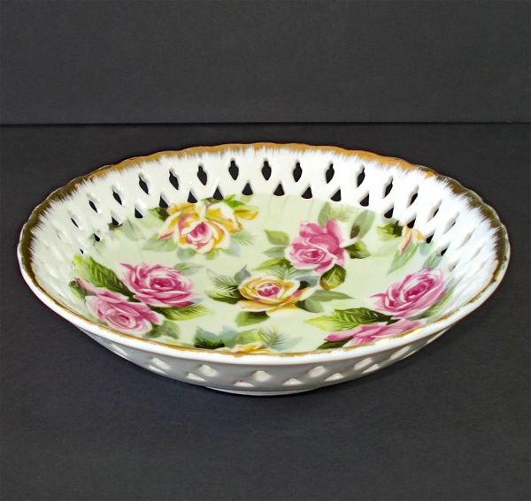 Lefton Reticulated Porcelain Roses Bowl Clearance #2