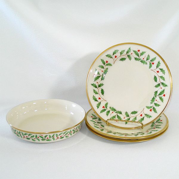 Lenox Holiday Holly 3 Salad Plates, Coupe Soup Bowl