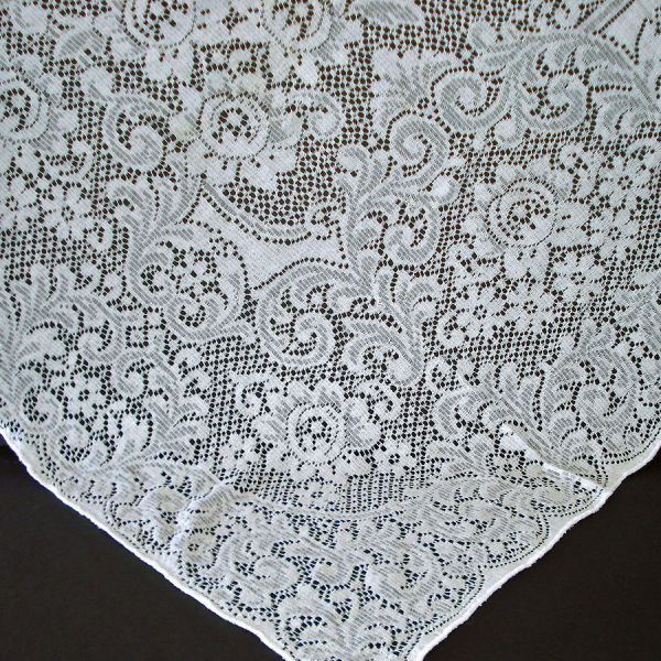 Mid Century White Lace Tablecloth 89 by 58 inches #3