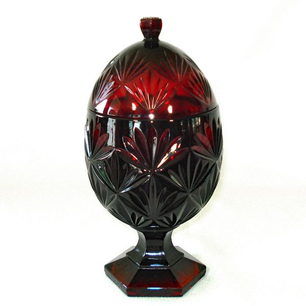Cristal d'Arques France Ruby Red Glass Egg Shape Candy Jar #4