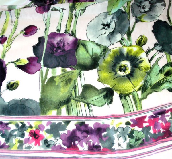 Watercolor Flowers Macho Shawl Scarf Purple Pink Green #3