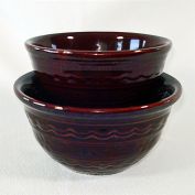 Marcrest Brown Daisy Dot Stoneware Mixing Bowl Pair