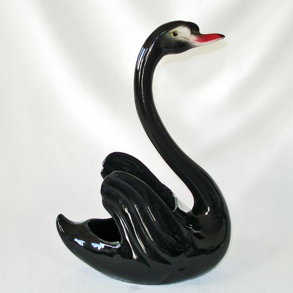 Maddux California Pottery Black Swan Planter Figurine #2