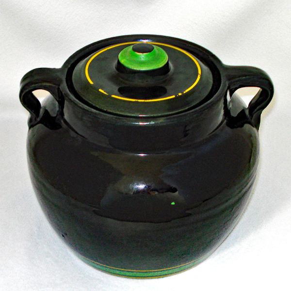 McCoy Pottery Bean Pot Shape Cookie Jar Painted Flowers #2