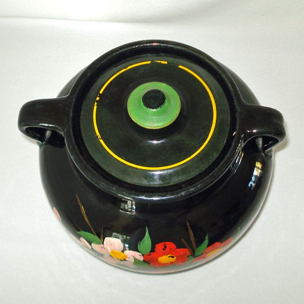 McCoy Pottery Bean Pot Shape Cookie Jar Painted Flowers #3