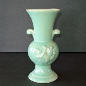 Brush McCoy Matte Green Vase Embossed Tulips