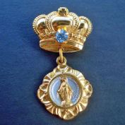 Goldtone Rhinestone Crown Pin Brooch Miraculous Mary Medal