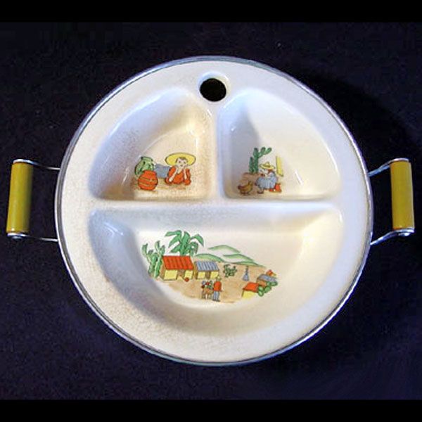 Excello 1930s Childs Covered Feeding Dish Southwest Theme Clearance #6