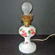 Pink Flowers Milk Glass Boudoir Table Lamp