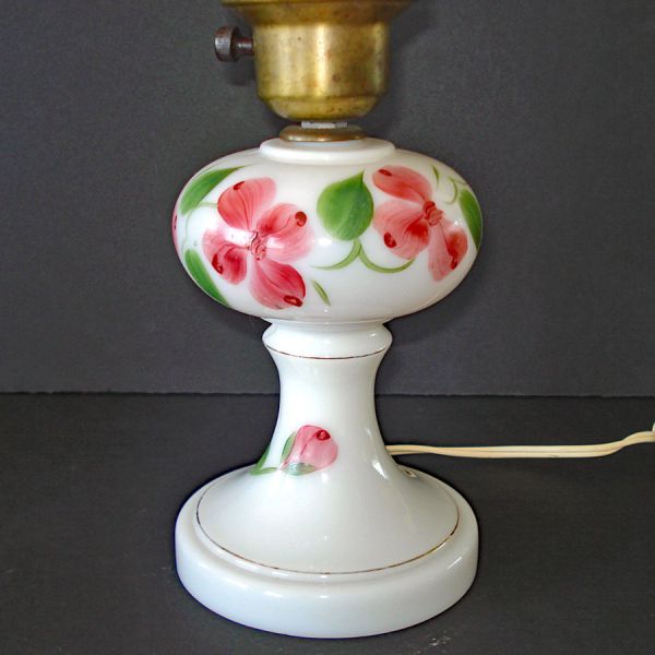 Pink Flowers Milk Glass Boudoir Table Lamp Clearance #3