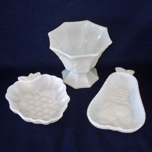 Milk Glass Grapes Candy and Fruit Dishes 3 Pieces 1960s