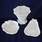 Milk Glass Grapes Candy and Fruit Dishes 3 Pieces 1960s