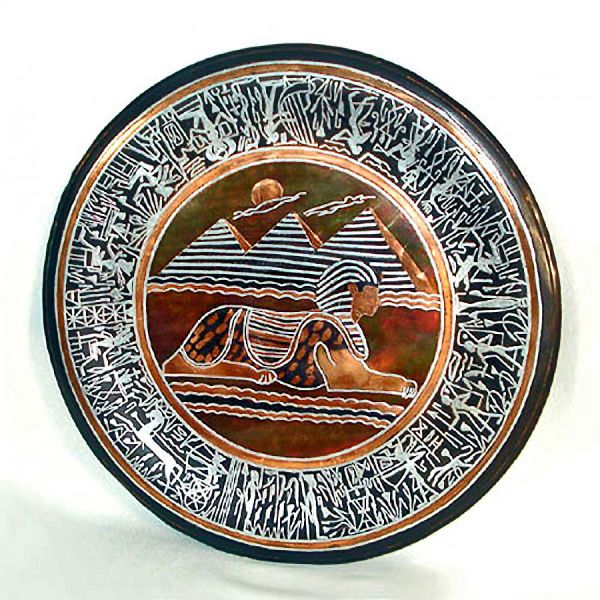 Large Mixed Metals Inlaid Egyptian Sphinx Charger Clearance