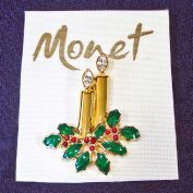 Monet Christmas Candles Rhinestones Brooch Pin on Card Clearance