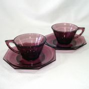 Pair Hazel Atlas Moroccan Amethyst Cups Saucers