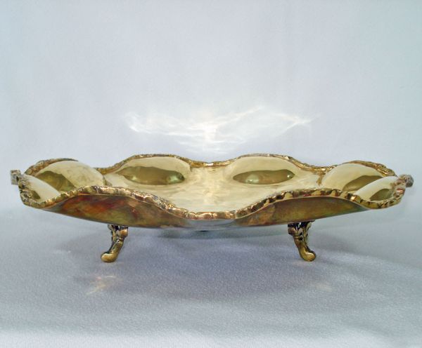 Brass Ruffled Bubble Footed Centerpiece Bowl Signed A. Lara #2