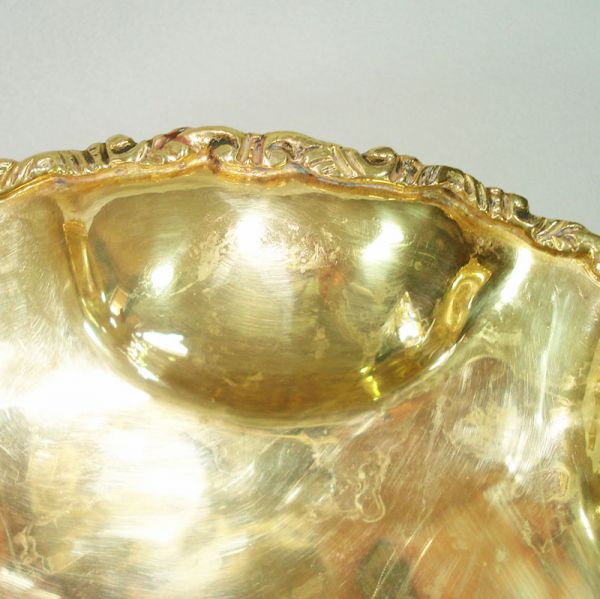 Brass Ruffled Bubble Footed Centerpiece Bowl Signed A. Lara #3