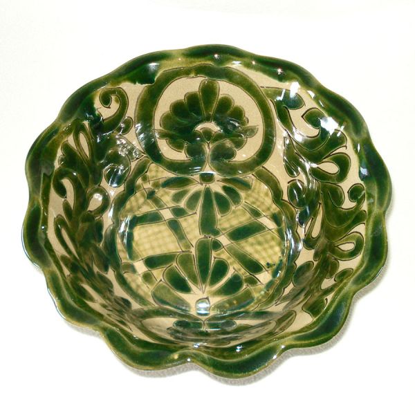 Mexican Pottery Green Ruffled Bowl #2