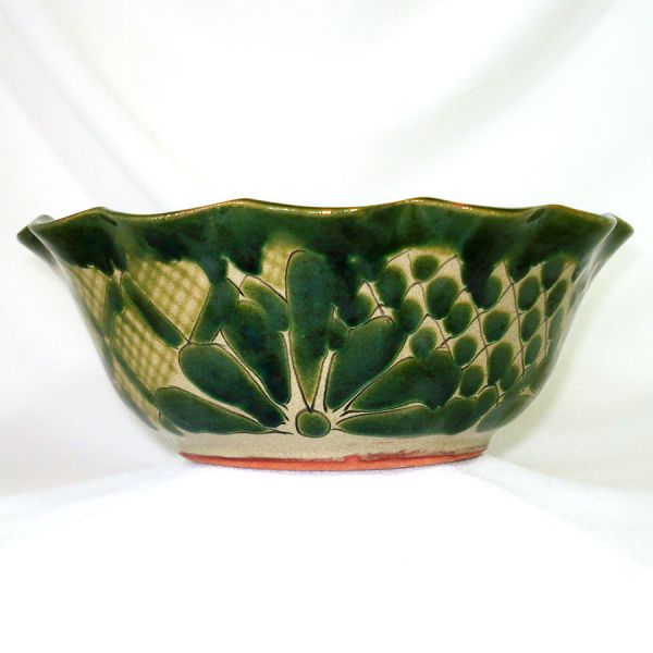 Mexican Pottery Green Ruffled Bowl #3