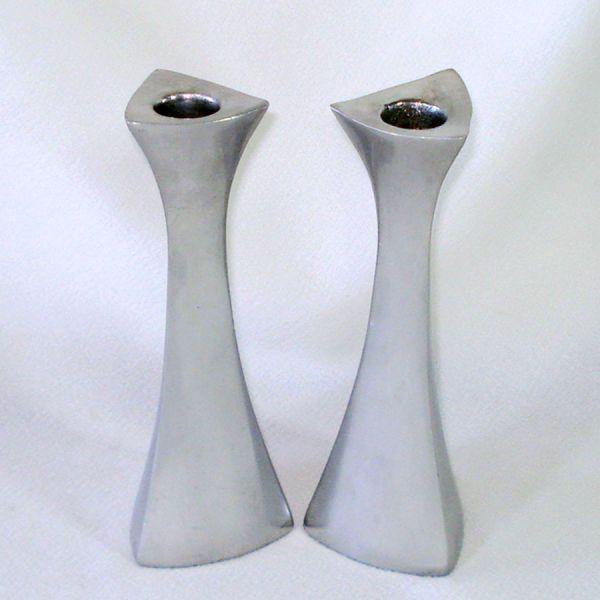 Nambe Pair Mid Century Modern Aluminum Candlesticks #2