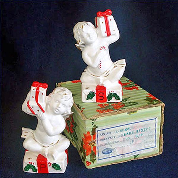 Napco Christmas Cherubs Salt Pepper Shakers in Original Box #1