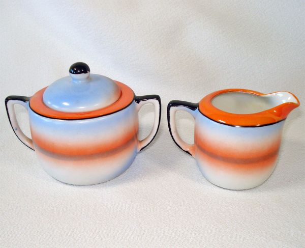 Noritake Art Deco Scenic Handpainted Creamer Sugar Set Clearance #2