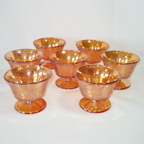 Federal Glass Normandie Iridescent Sherbets Set 7