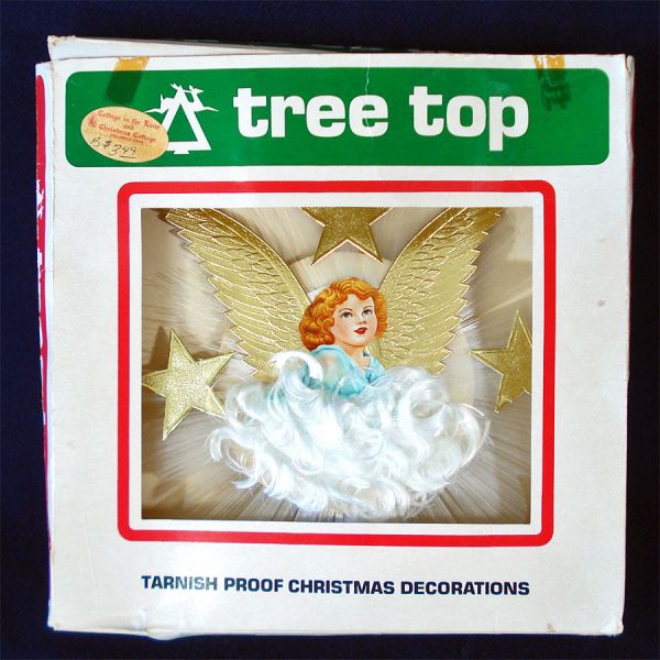 National Tinsel Spun Glass Halo Angel Christmas Tree Topper in Box