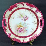Hand Painted Orchids Porcelain Handled Cake Plate Clearance