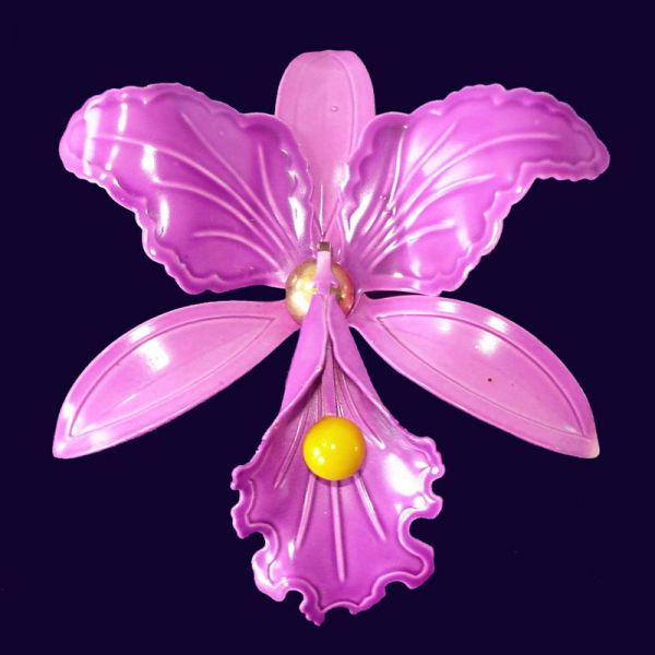 Purple Orchid Flower Enameled 1960s Mod Brooch Pin #1