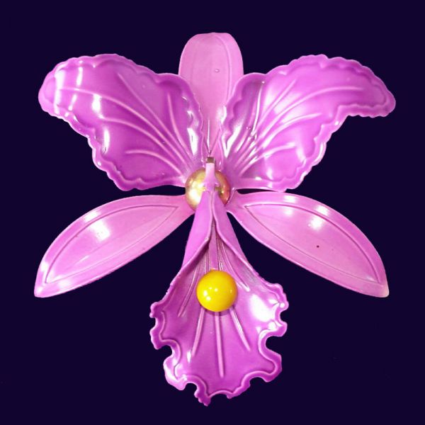 Purple Orchid Flower Enameled 1960s Brooch Pin Clearance