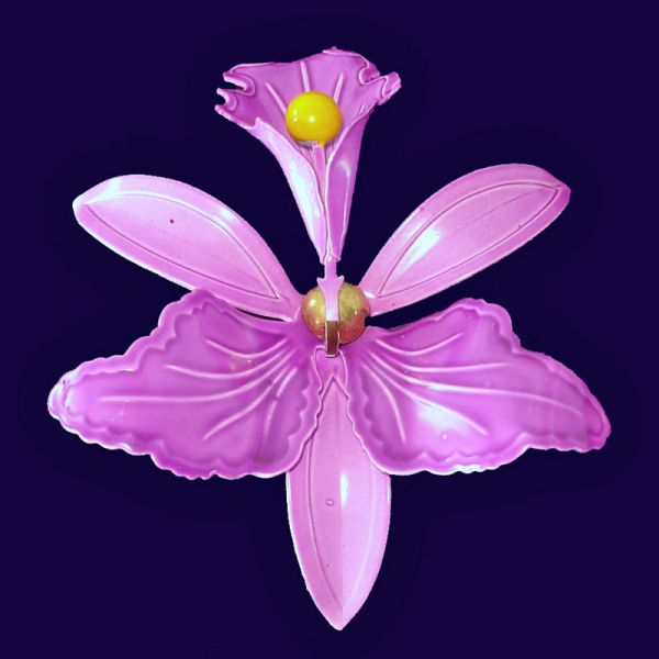 Purple Orchid Flower Enameled 1960s Mod Brooch Pin #2