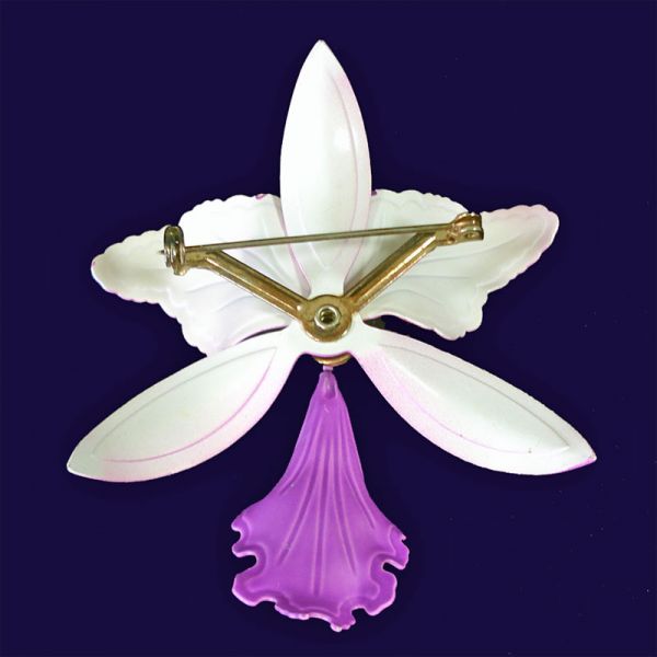 Purple Orchid Flower Enameled 1960s Mod Brooch Pin #3