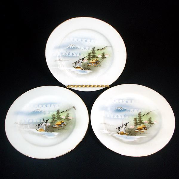 6 Pc Oriental Landscape Scene Porcelain China Cups Plates Bowl Clearance #3