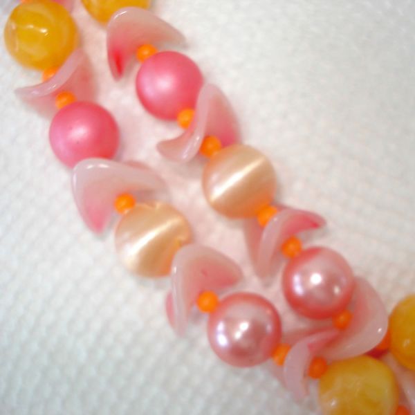 Pink and Apricot Beaded Mid Century Necklace Clearance #2