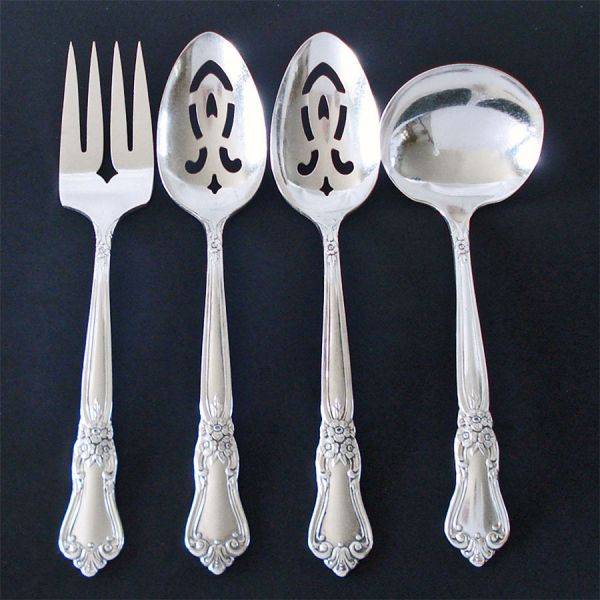 Valley Rose Oneida Silverplate Ladle, Meat Fork, Serving Spoons Clearance