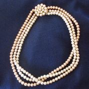 Triple Strand Tri Color Pink Beige Faux Pearl Necklace