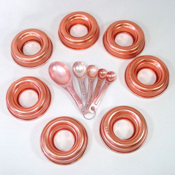 Pink Aluminum Measuring Spoons and Jello Molds #1