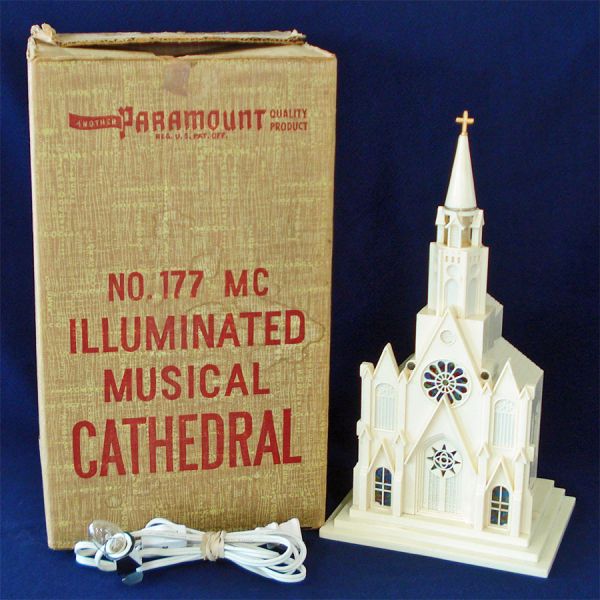 Paramount Raylite 1950s Musical Lighted Christmas Church In Box