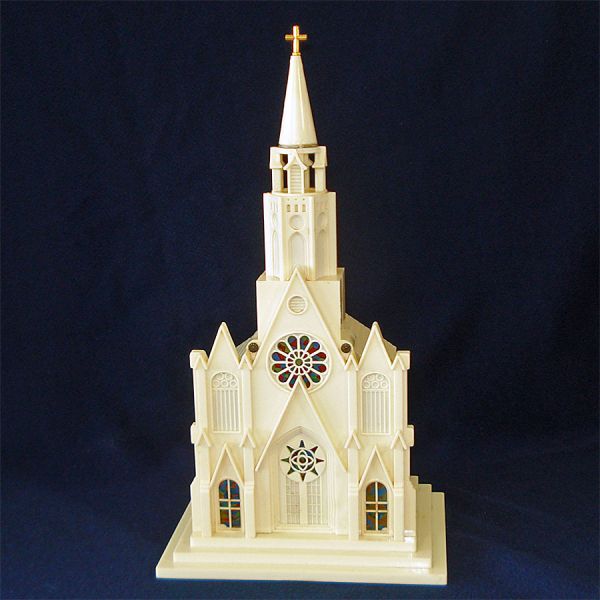 Paramount Raylite 1950s Musical Lighted Christmas Church In Box #2