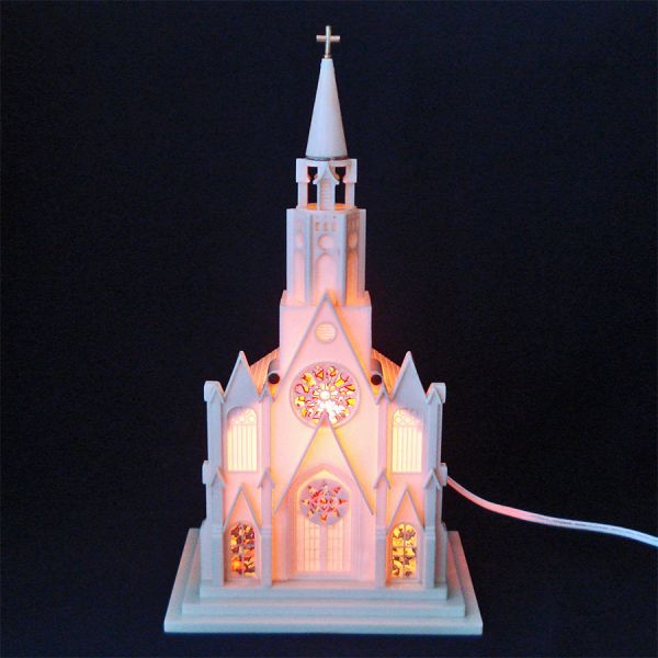 Paramount Raylite 1950s Musical Lighted Christmas Church In Box #3