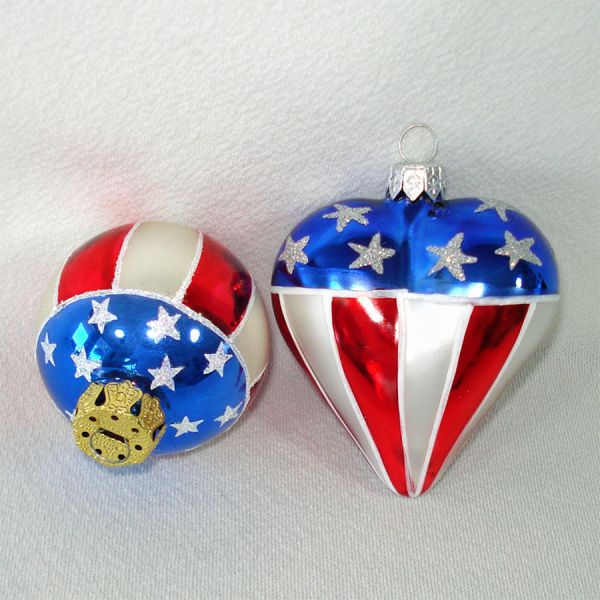 Stars Stripes Patriotic Heart, Ball Glass Christmas Ornaments #2