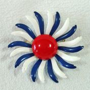 Red Blue White Enameled Flower Power Pin Brooch Clearance
