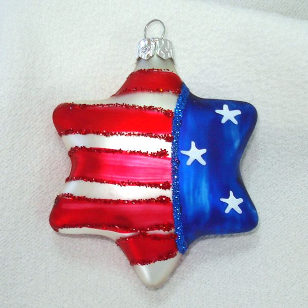 Patriotic Stars Stripes Glass Christmas Ornaments Clearance #2