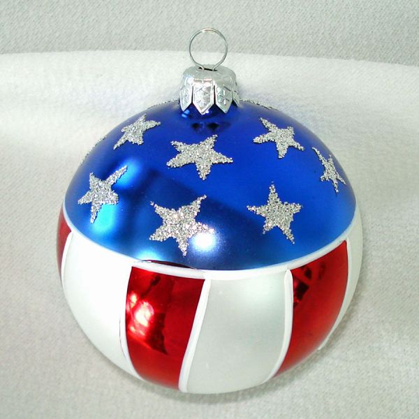 Patriotic Stars Stripes Glass Christmas Ornaments #3