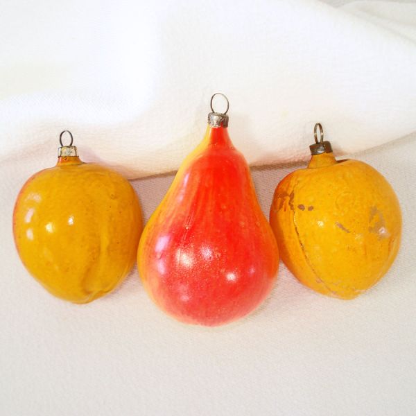 Unsilvered Peaches, Pear Antique Glass Christmas Ornaments #2