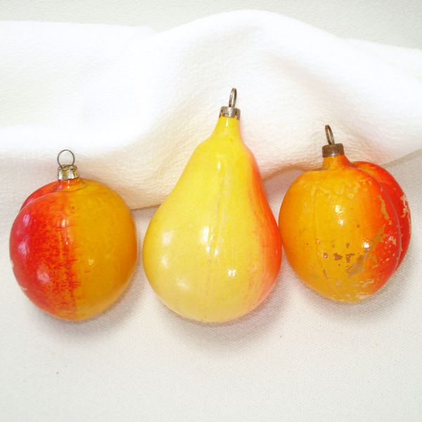 Unsilvered Peaches, Pear Antique Glass Christmas Ornaments #3