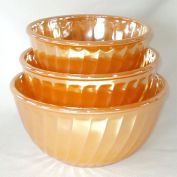 Fire King Peach Lustre Swirl Mixing Bowls Set of 3